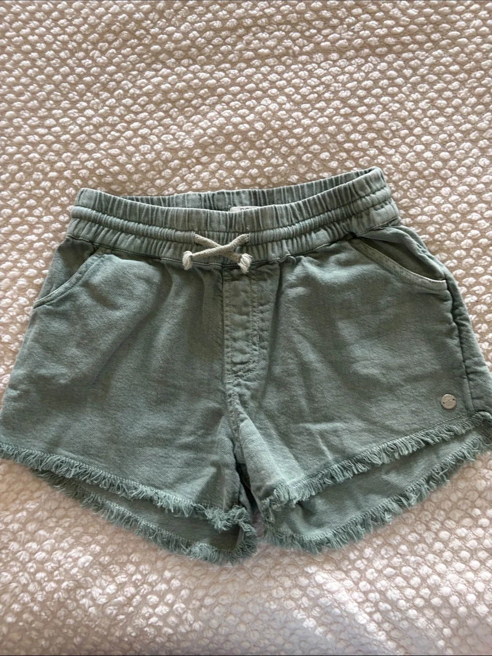 Roxy Sage Green Frayed Hem Drawstring Athletic Shorts